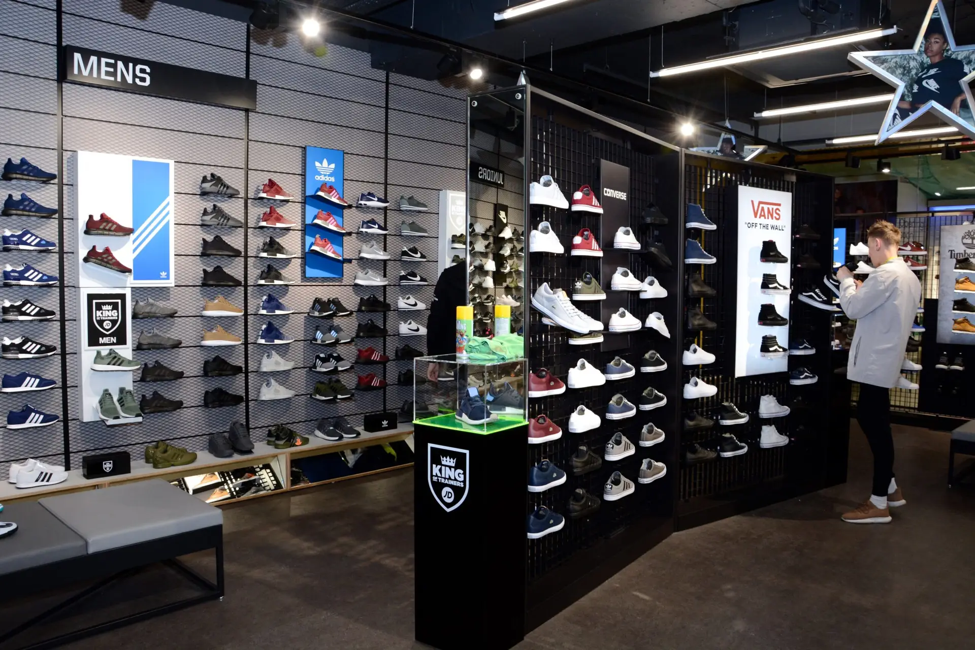 Shoe store display with various brands
