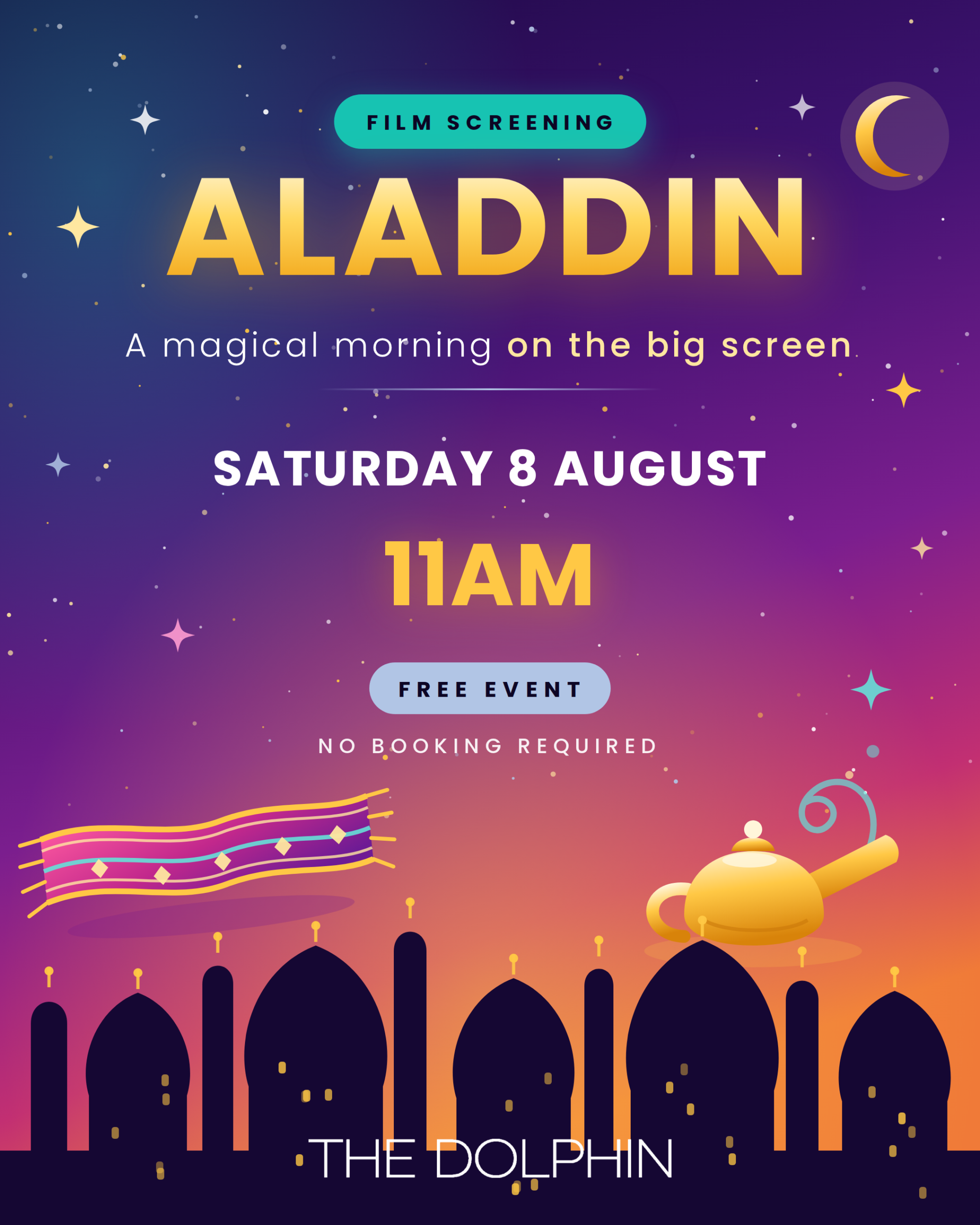 Aladdin film screening at The Dolphin Poole, Saturday 8 August at 11am, free event