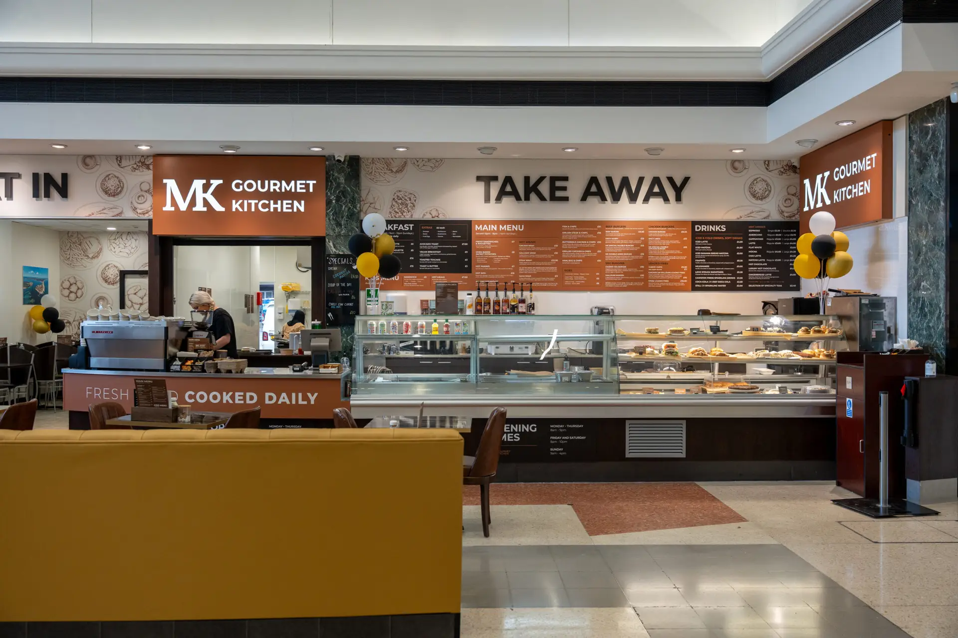 MK Gourmet Kitchen takeaway counter at The Dolphin shopping centre, Poole