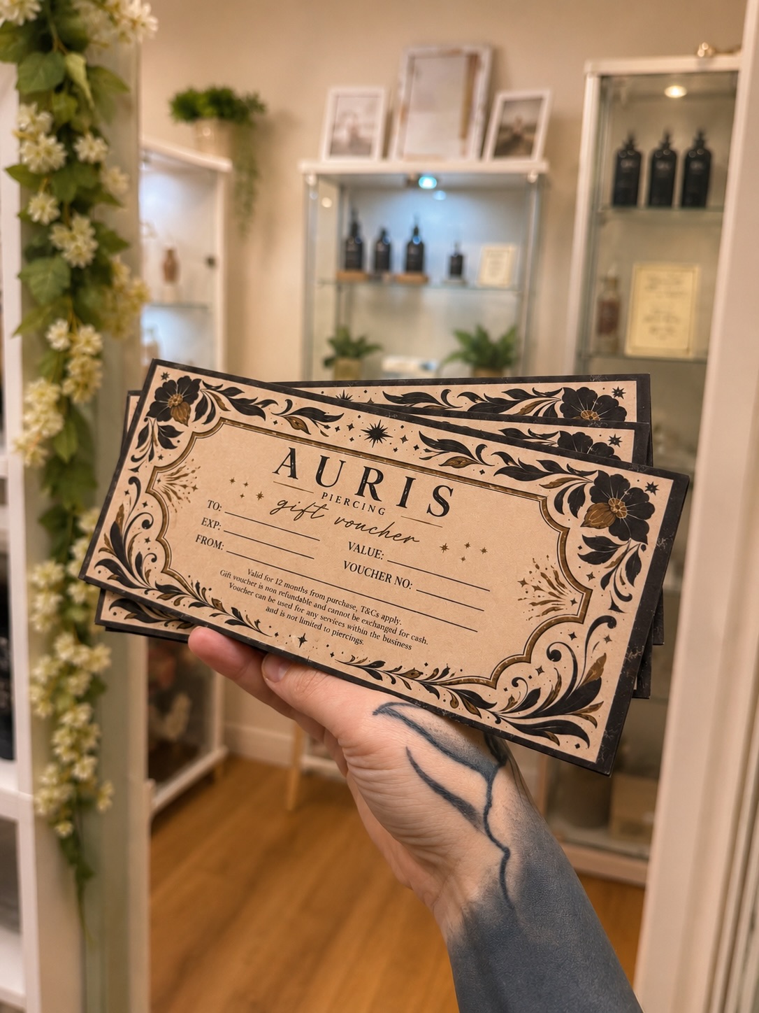 Inside the Auris Piercing studio at The Dolphin Shopping Centre, Poole